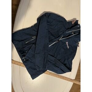 Bench Womens  L  Blue Jacket Hidden Zipper Hood In Collar Pink Logo
